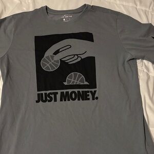 Nike Gray and Black 'Just Money' Graphic Tee